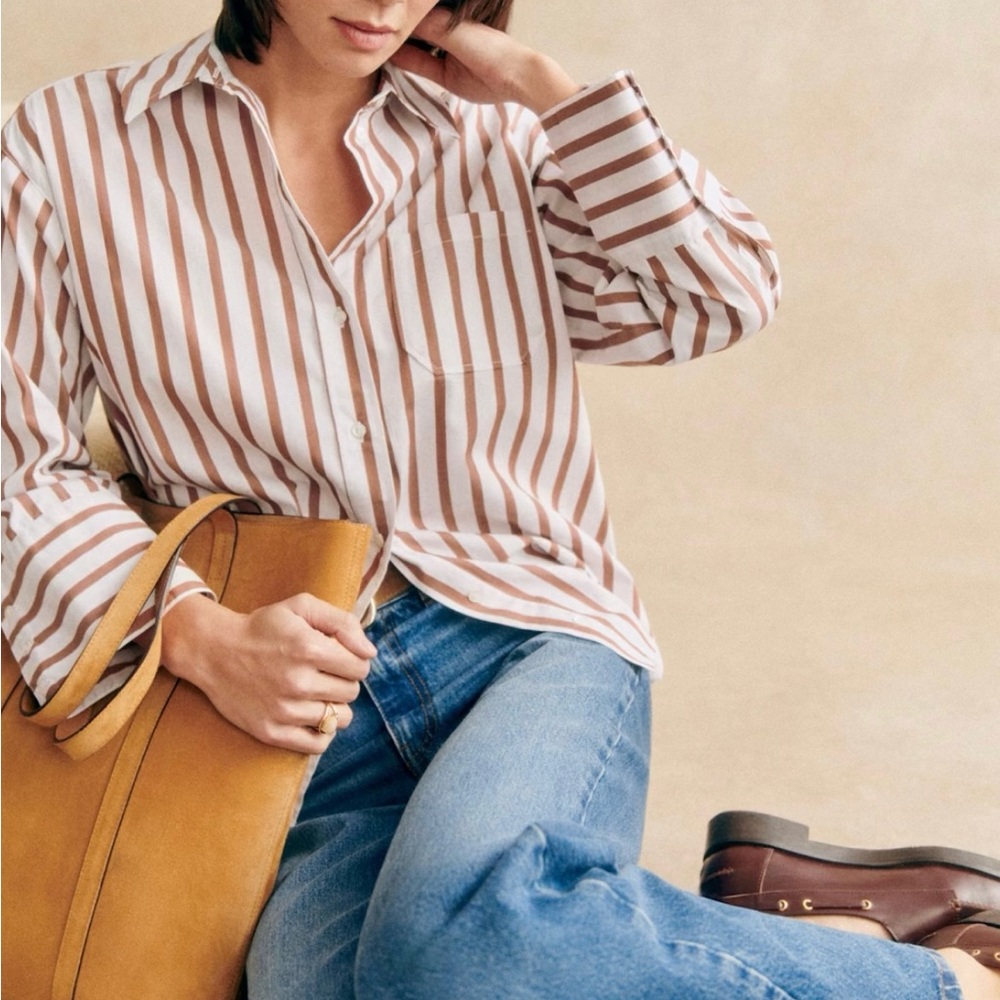 Sézane Bilma Shirt – Camel Stripe – FR 32 (Fits Like 34) – NWT